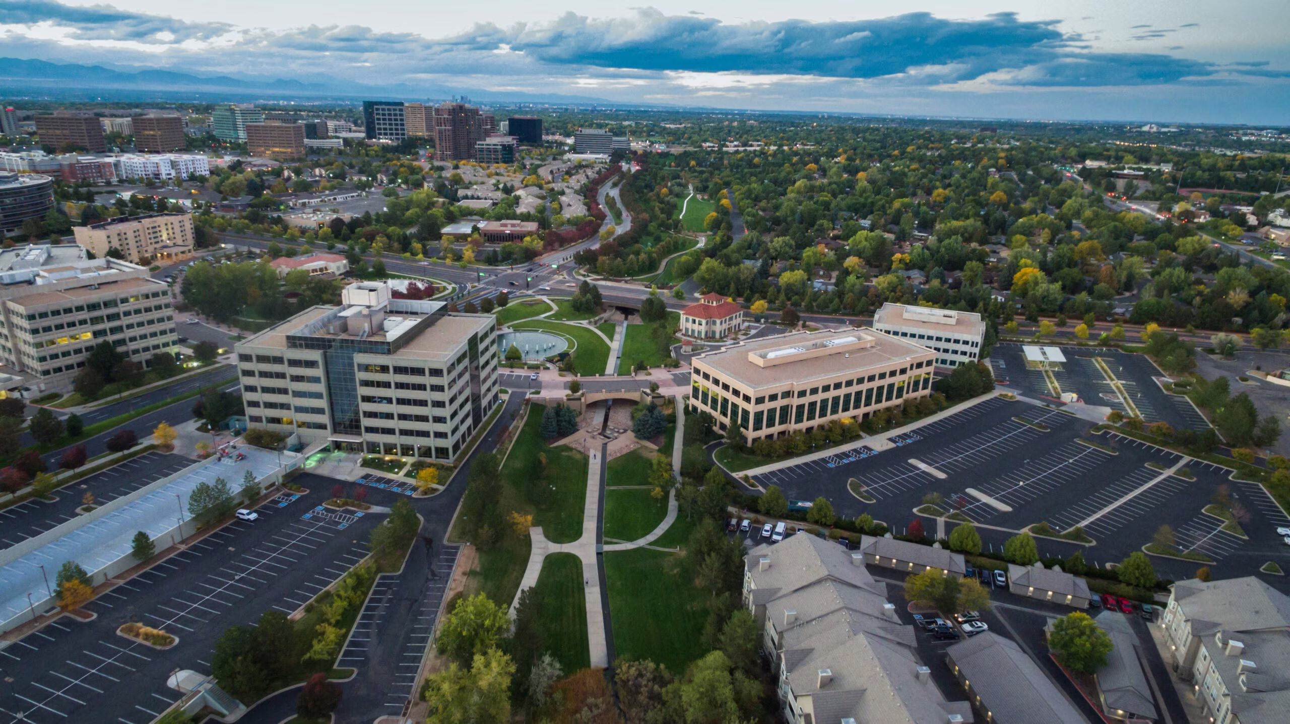 Aerial view of Denver Tech Center in the Autumn. 