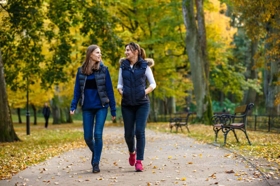 People walking in city park