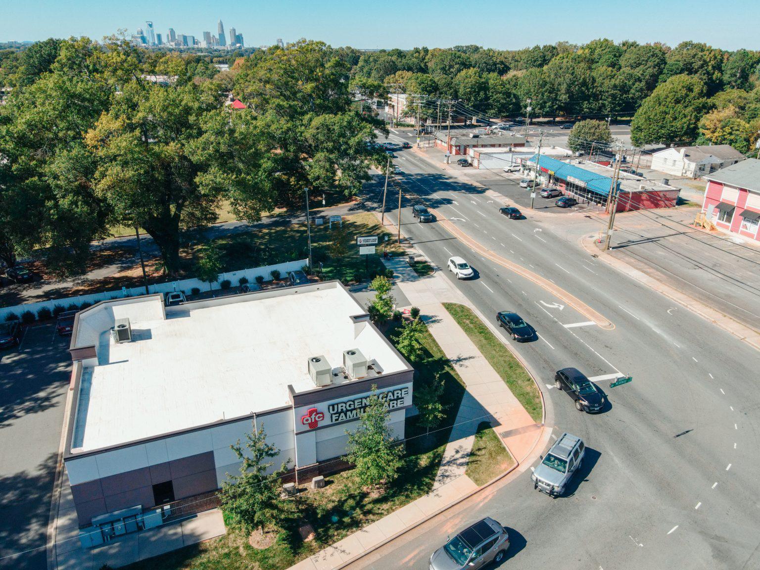 Aerial shot of AFC Urgent Care clinic on Monroe Rd
