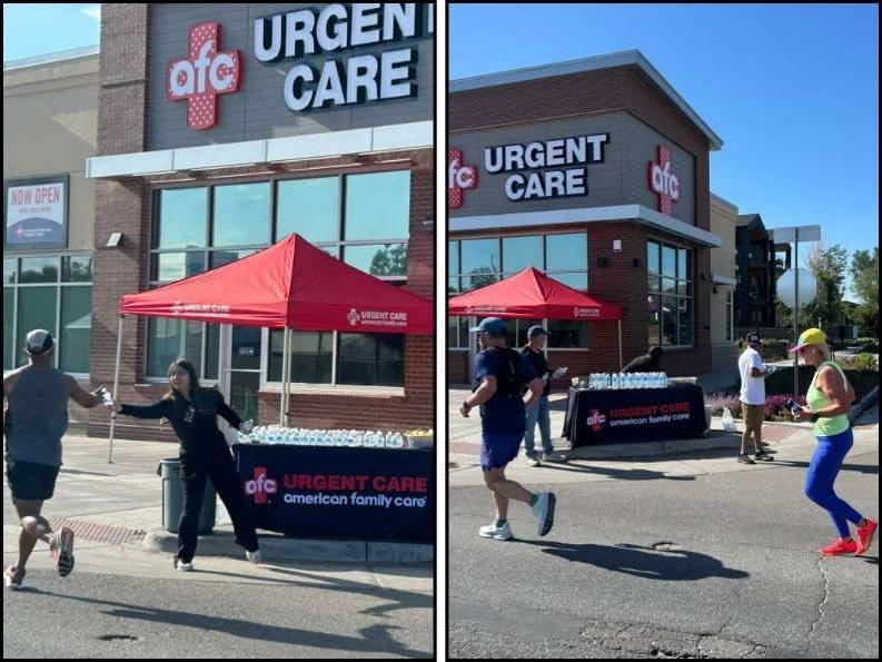 AFC Urgent Care Sloan&rsquo;s Lake handing out water at the Colfax Marathon